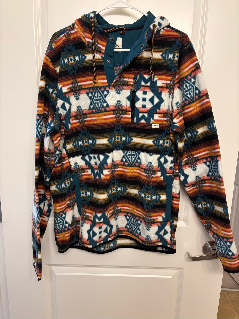 Pullover Fleece Hoodie Jacket - Teal Multi